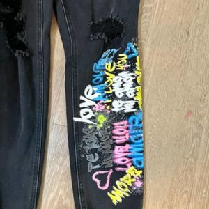Junior Tinsletown Graffiti Pants Size 3 Black & Multicolor- Destrroyed